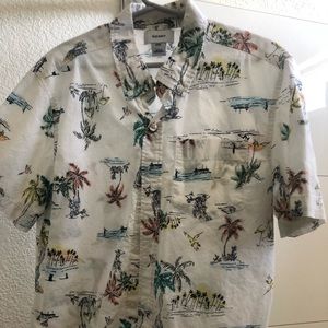 Size 8: Boy Button-Up White Tropical Shirt
